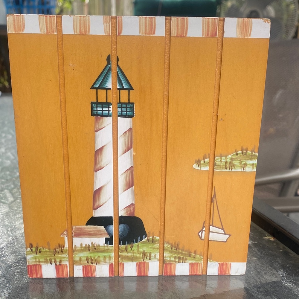 Nautical Wooden Tissue Box Cover - Wooden with Lighthouse Design - Picture 4 of 5